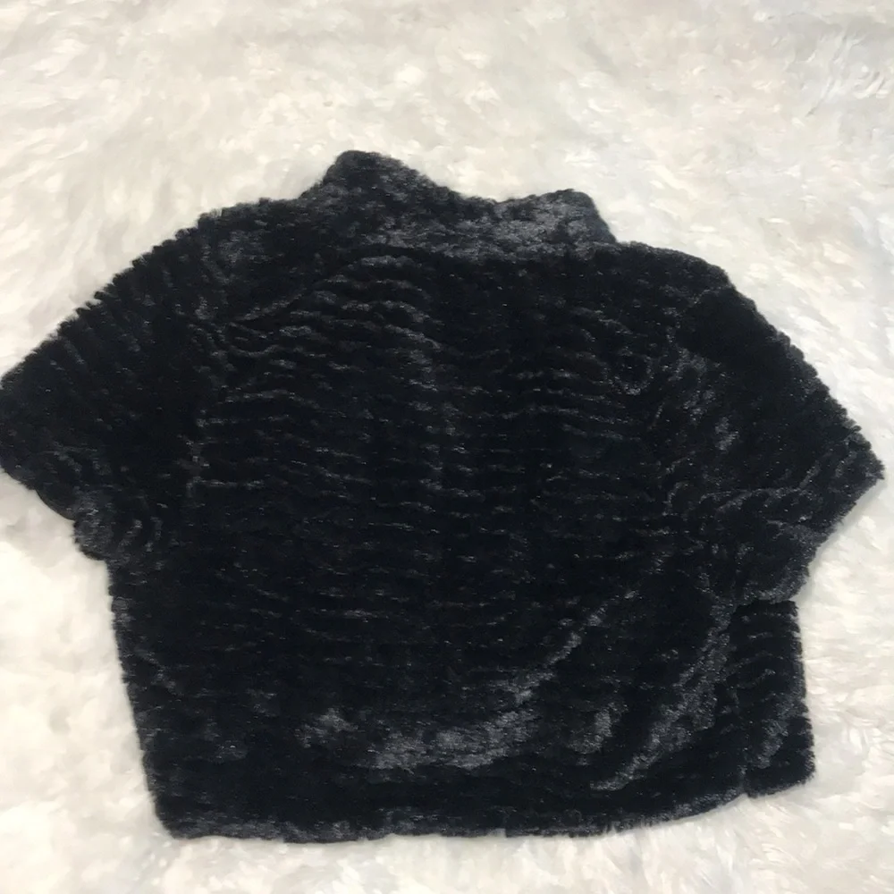 Poetry Plush Faux Fur Black Shrug Cape-let S